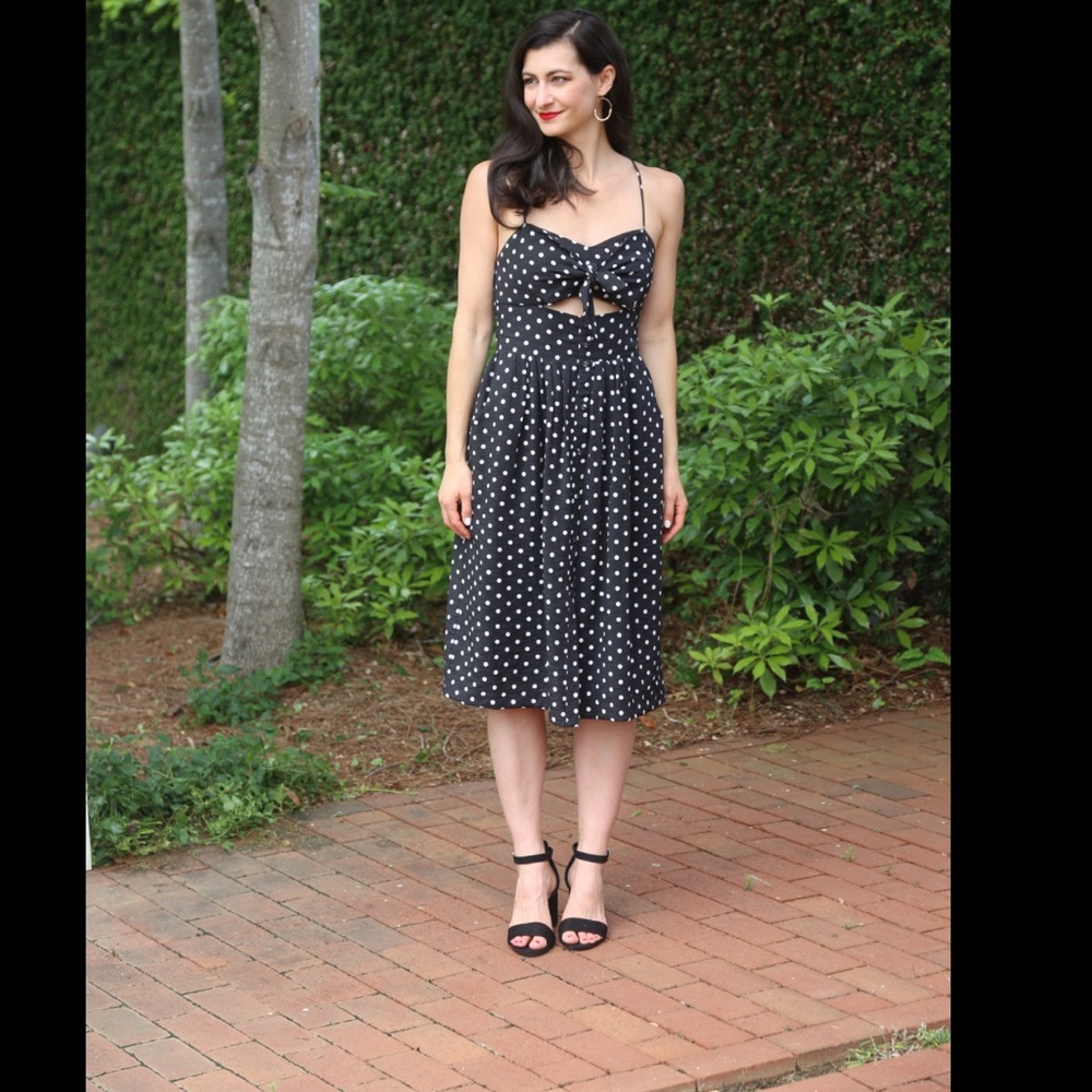 Xhilaration Black & White Pin up Girl Retro Polka Dot Midi Sun Dress Small. - Picture 2 of 13
